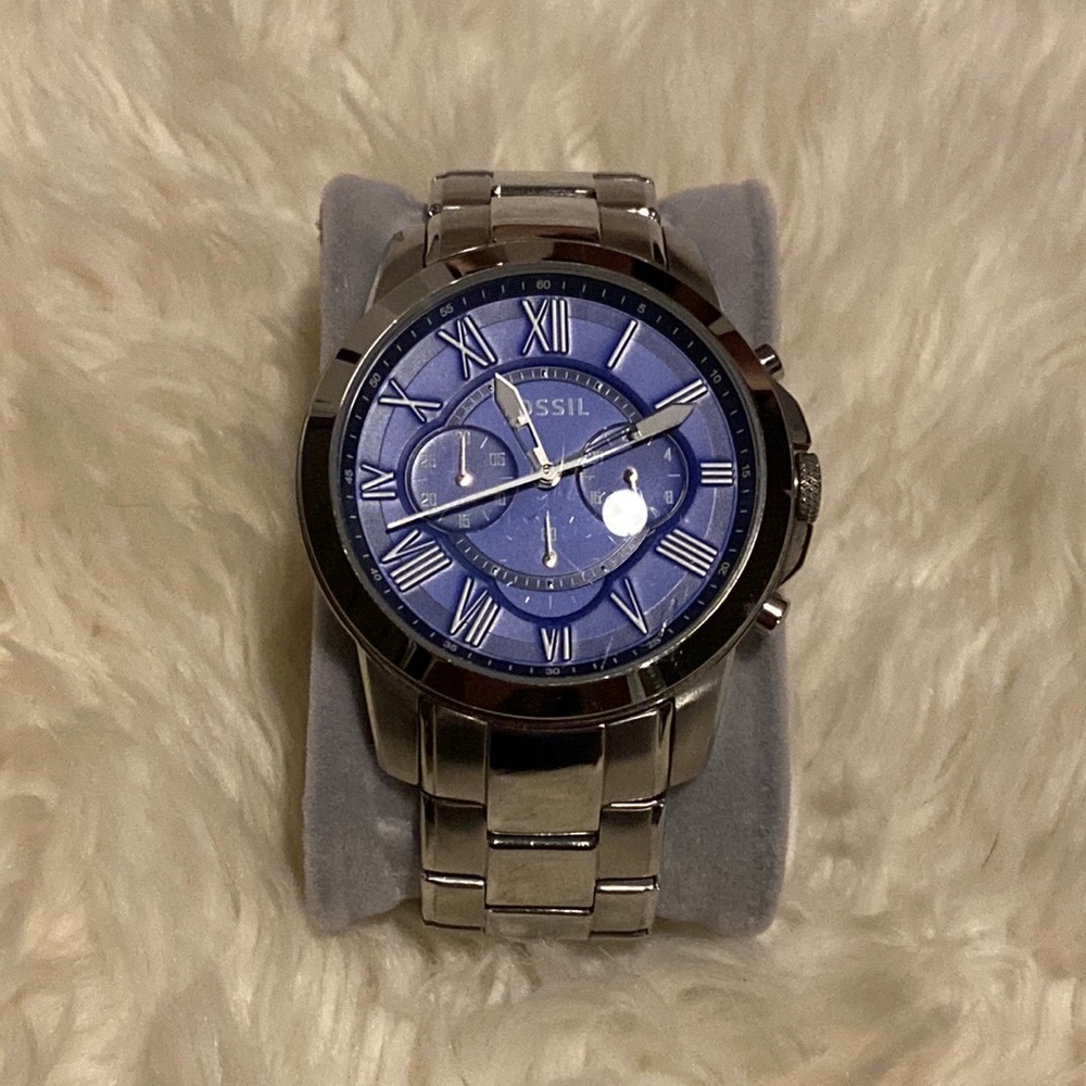 Fossil Men’s Grant Chronograph Stainless Steel Analog Watch - Blue Face - 50mm
